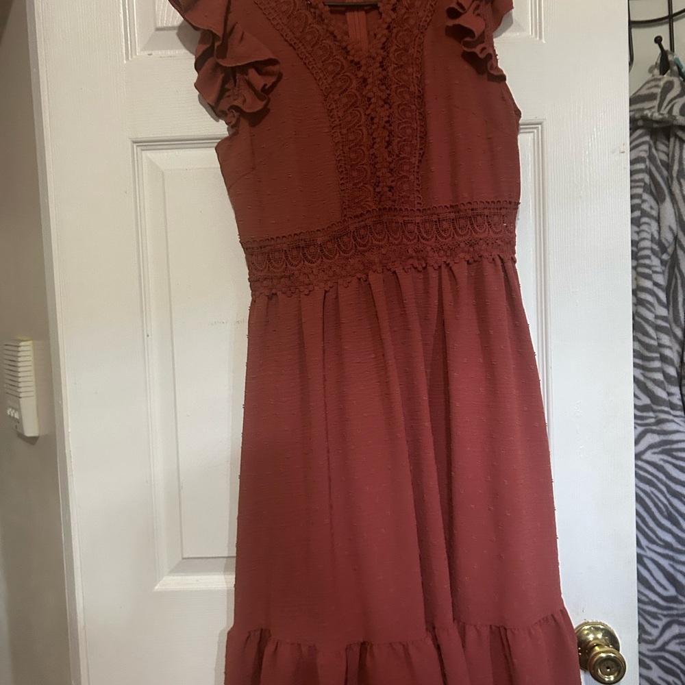 Rust Ruffle Sleeve Dress